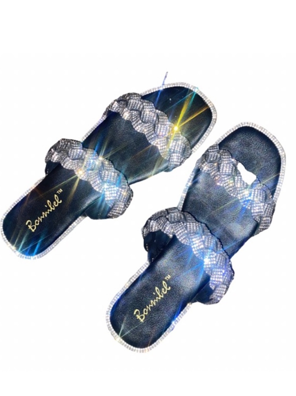 Black Rhinestone Slide Sandals - Picture 3 of 5